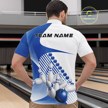 Load image into Gallery viewer, Custom White And Blue Bowling Ball And Pins Men Quarter-Zip Shirt, Bowling Team Jerseys IPHW11319