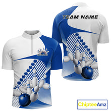 Load image into Gallery viewer, Custom White And Blue Bowling Ball And Pins Men Quarter-Zip Shirt, Bowling Team Jerseys IPHW11319