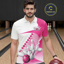 Load image into Gallery viewer, Custom White And Pink Bowling Ball And Pins Men Polo Shirt, Bowling Team Jerseys IPHW11320