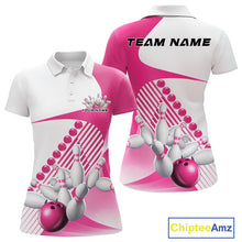 Load image into Gallery viewer, Custom White And Pink Bowling Ball And Pins Women Polo Shirt, Bowling Team Jerseys IPHW11320