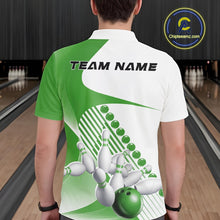 Load image into Gallery viewer, Custom White And Green Bowling Ball And Pins Men Polo Shirt, Bowling Team Jerseys IPHW11322