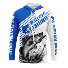 Load image into Gallery viewer, Walleye Fishing Customized Name Long Sleeve Tournament Shirts, Walleye Fishing Jerseys | Blue IPHW6651