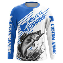 Load image into Gallery viewer, Walleye Fishing Customized Name Long Sleeve Tournament Shirts, Walleye Fishing Jerseys | Blue IPHW6651