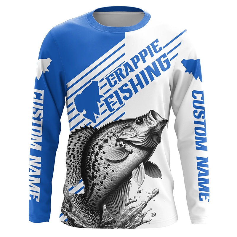 Crappie Fishing Customized Name Long Sleeve Tournament Shirts, Crappie Fishing Jerseys | Blue IPHW6652