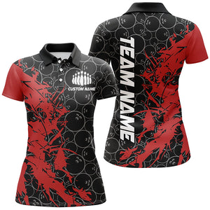 Black And Red Customized Bowling Shirts For Women, Bowling Jerseys Team Bowling Shirts IPHW6982