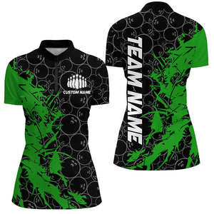 Black And Green Customized Bowling Shirts For Women, Bowling Jerseys Team Bowling Shirts IPHW6983