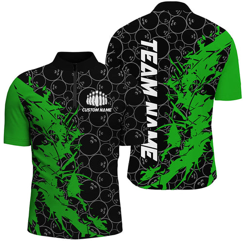 Black And Green Customized Bowling Shirts For Men, Custom Bowling Jerseys Team Bowling Shirts IPHW6983