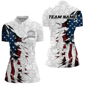 Vintage American Flag Custom Patriotic Bowling Shirts For Women, Outfits Bowling IPHW6984