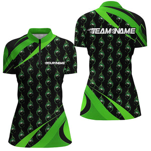 Customized Green Flame Bowling Shirts For Women, Team Bowling Jerseys With Name IPHW6991