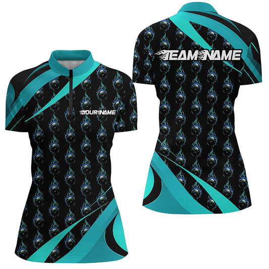 Customized Blue Flame Bowling Shirts For Women, Team Bowling Jerseys With Name IPHW6992
