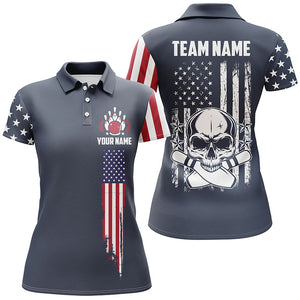 Personalized Skull Bowling Shirt For Women, Custom Team'S Name American Flag Bowler Jersey IPHW5141