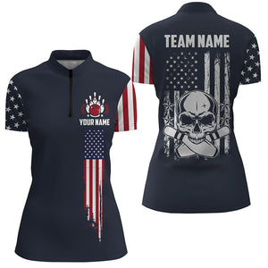 Personalized Skull Bowling Shirt For Women, Custom Team'S Name American Flag Bowler Jersey IPHW5141