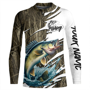 Walleye Fishing Custom Camo Long Sleeve Fishing Shirts, Walleye Fishing Tournament Apparel IPHW7196