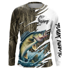 Walleye Fishing Custom Camo Long Sleeve Fishing Shirts, Walleye Fishing Tournament Apparel IPHW7196