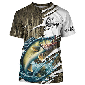 Walleye Fishing Custom Camo Long Sleeve Fishing Shirts, Walleye Fishing Tournament Apparel IPHW7196