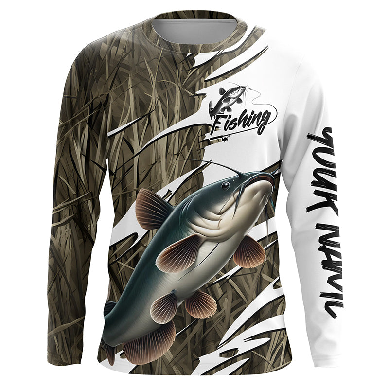 Catfish Fishing Custom Camo Long Sleeve Fishing Shirts, Catfish Fishing Tournament Apparel IPHW7197