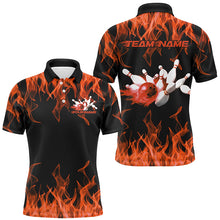 Load image into Gallery viewer, Black And Orange Custom Flame Bowling Shirts For Men, Bowling Team Shirt Bowling Uniform Outfit IPHW7517