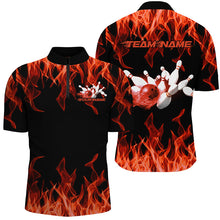 Load image into Gallery viewer, Black And Orange Custom Flame Bowling Shirts For Men, Bowling Team Shirt Bowling Uniform Outfit IPHW7517