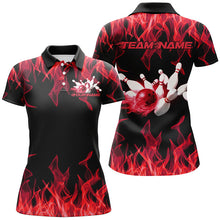 Load image into Gallery viewer, Black And Red Custom Flame Ladies Bowling Shirts, Bowling Team Shirt Bowling Uniform IPHW7518