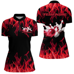 Black And Red Custom Flame Ladies Bowling Shirts, Bowling Team Shirt Bowling Uniform IPHW7518