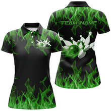 Load image into Gallery viewer, Black And Green Custom Flame Ladies Bowling Shirts, Bowling Team Shirt Bowling Uniform IPHW7519