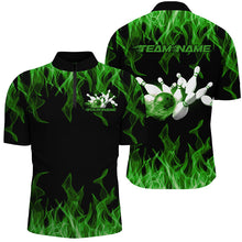 Load image into Gallery viewer, Black And Green Custom Flame Bowling Shirts For Men, Bowling Team Shirt Bowling Uniform Outfit IPHW7519