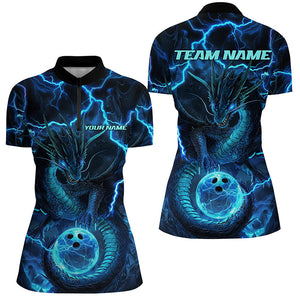 Black And Blue Thunder Lightning Custom Dragon Bowling Shirt For Women, Bowling Team Jersey IPHW7522