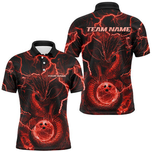 Black And Red Thunder Lightning Custom Dragon Bowling Shirts For Men, Bowling Team Jerseys IPHW7523