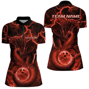 Black And Red Thunder Lightning Custom Dragon Bowling Shirts For Women, Bowling Team Jersey IPHW7523