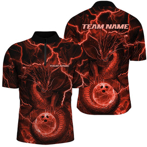 Black And Red Thunder Lightning Custom Dragon Bowling Shirts For Men, Bowling Team Jerseys IPHW7523