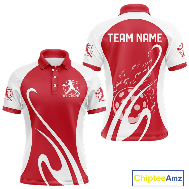 Custom White And Red Pickleball Men Polo, Flame Pickleball Tournament Team Shirt IPHW12722