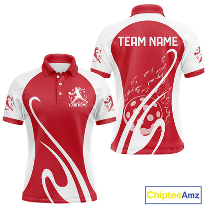 Custom White And Red Pickleball Men Polo, Flame Pickleball Tournament Team Shirt IPHW12722