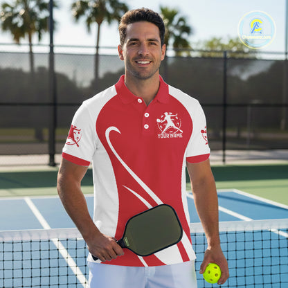 Custom White And Red Pickleball Men Polo, Flame Pickleball Tournament Team Shirt IPHW12722