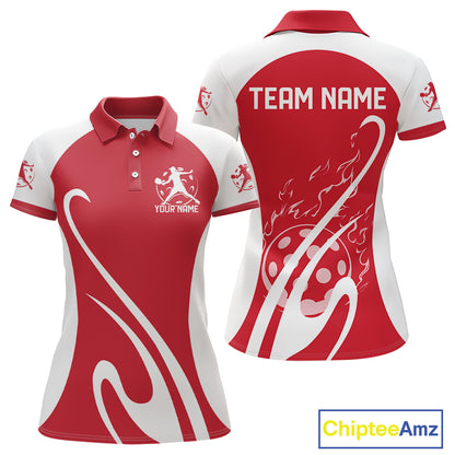 Custom White And Red Pickleball Women Polo, Flame Pickleball Tournament Team Shirt IPHW12722