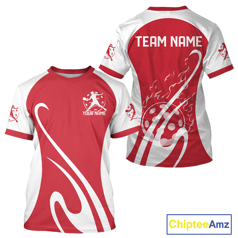 Custom White And Red Pickleball Men T-Shirts, Flame Pickleball Tournament Team IPHW12722