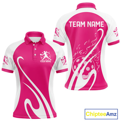 Custom White And Hot Pink Pickleball Men Polo, Flame Pickleball Tournament Team Shirt IPHW12723