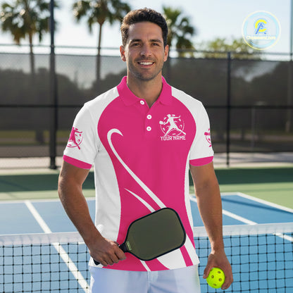 Custom White And Hot Pink Pickleball Men Polo, Flame Pickleball Tournament Team Shirt IPHW12723