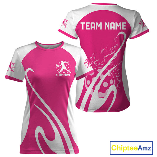 Custom White And Hot Pink Pickleball Women T-Shirts, Flame Pickleball Tournament Team IPHW12723