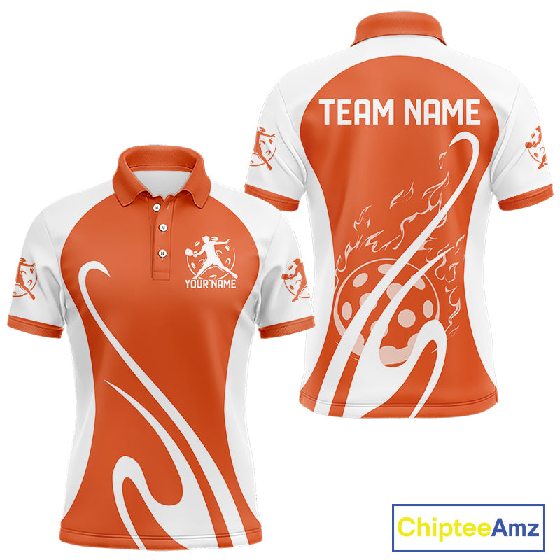 Custom White And Orange Pickleball Men Polo, Flame Pickleball Tournament Team Shirt IPHW12725