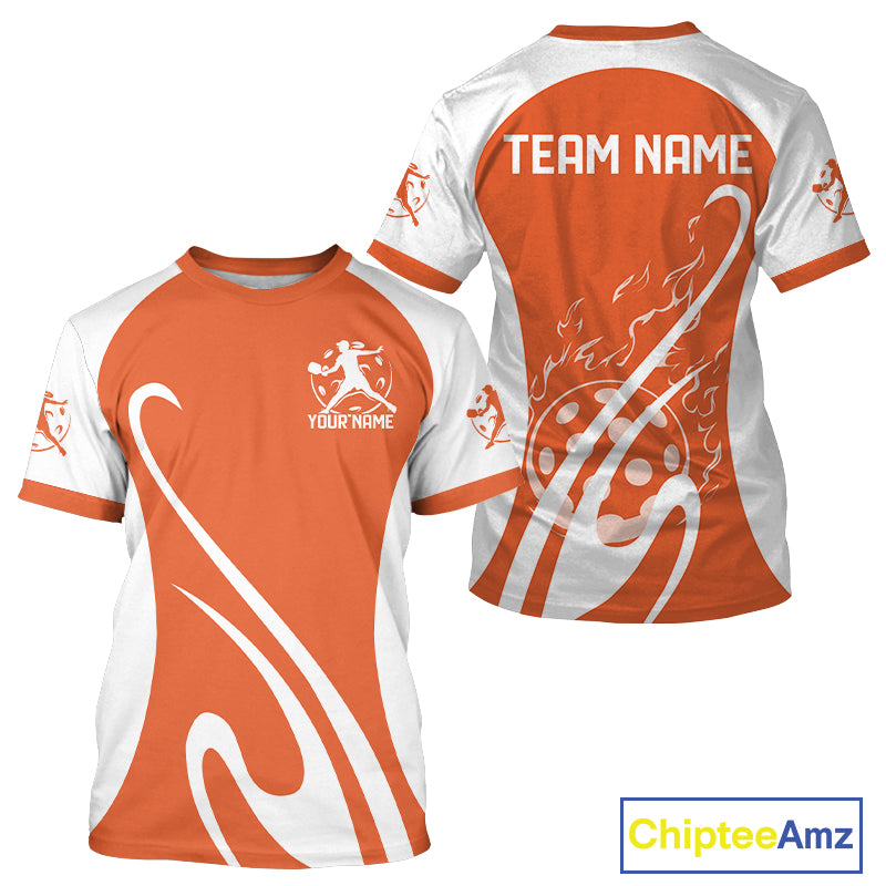 Custom White And Orange Pickleball Men T-Shirts, Flame Pickleball Tournament Team IPHW12725