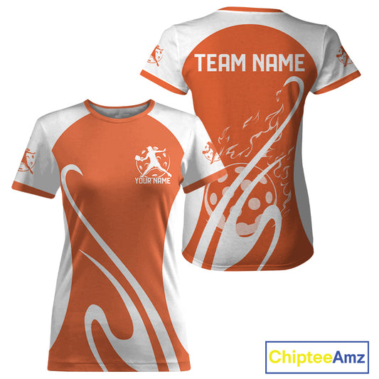 Custom White And Orange Pickleball Women T-Shirts, Flame Pickleball Tournament Team IPHW12725