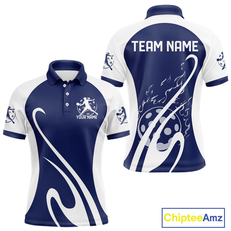 Custom White And Navy Blue Pickleball Men Polo, Flame Pickleball Tournament Team Shirt IPHW12727