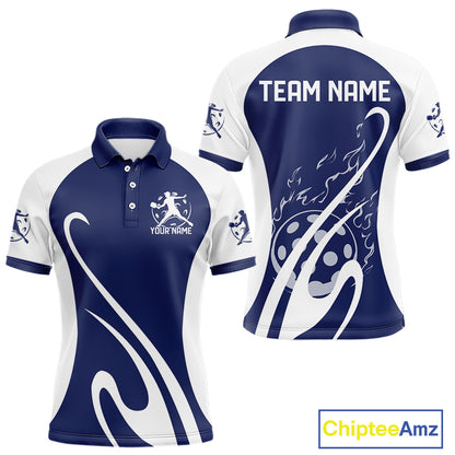Custom White And Navy Blue Pickleball Men Polo, Flame Pickleball Tournament Team Shirt IPHW12727