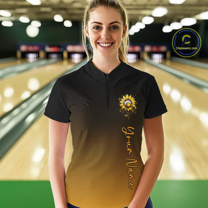Custom Butterfly Sunflower Bowling Women Quarter-Zip Shirts, Bowling Tournament Shirt IPHW10263