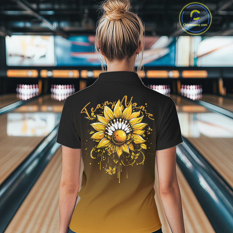 Custom Butterfly Sunflower Bowling Women Quarter-Zip Shirts, Bowling Tournament Shirt IPHW10263