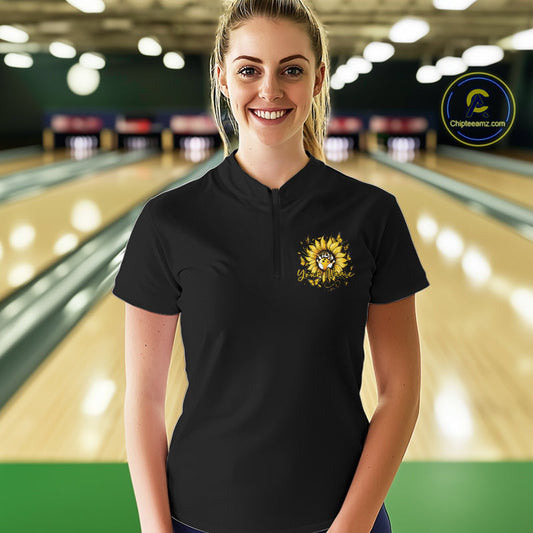 Custom Butterfly Sunflower Bowling Women Quarter-Zip Shirts, Bowling Tournament Shirt IPHW10264