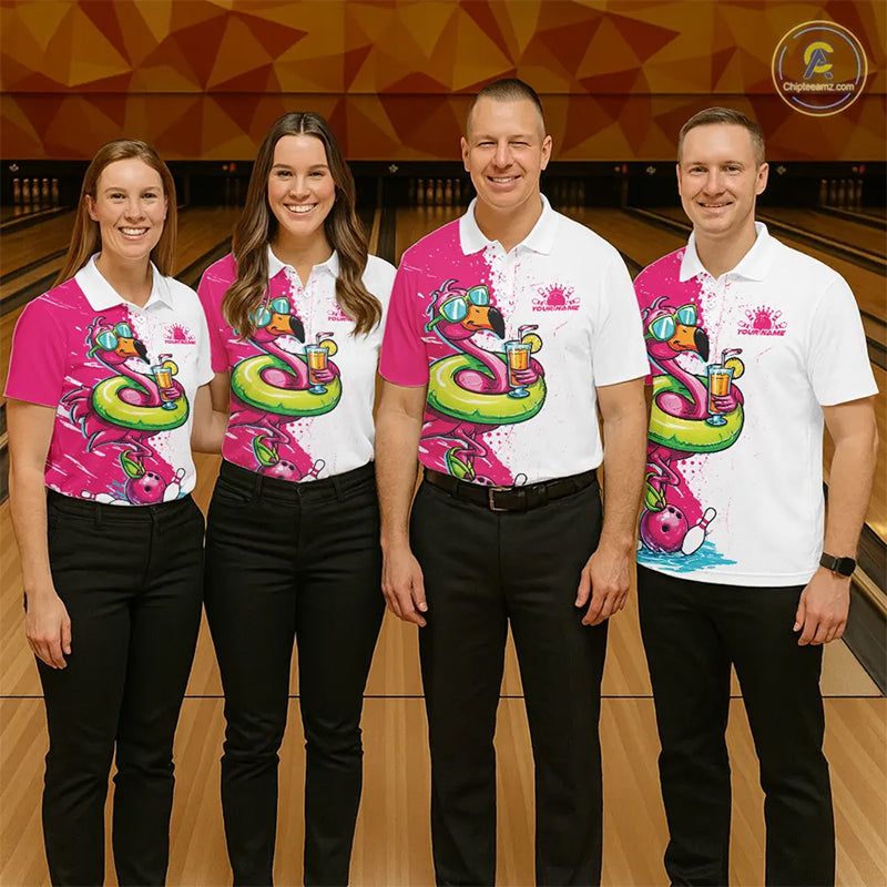 Custom Funny Flamingo Bowling Men Polo Shirt, Flamingo Bowling Tourmanent Shirt IPHW10266