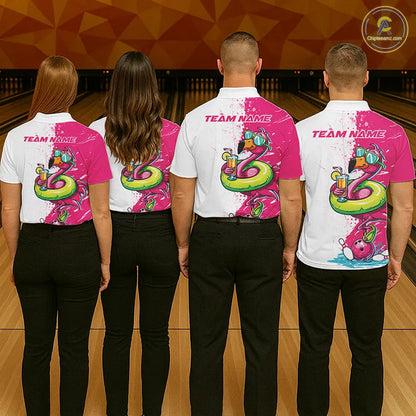 Custom Funny Flamingo Bowling Men Polo Shirt, Flamingo Bowling Tourmanent Shirt IPHW10266
