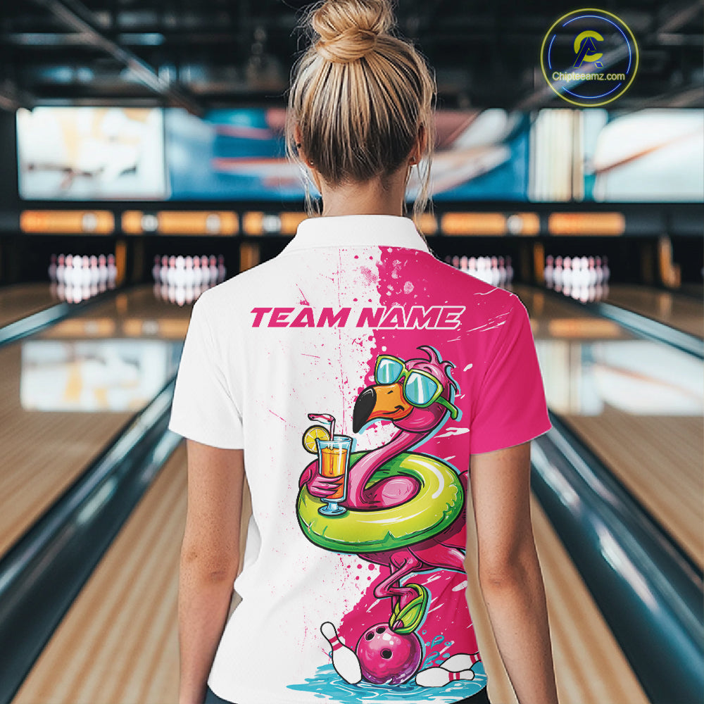 Custom Funny Flamingo Bowling Women Quarter-Zip Shirt, Flamingo Bowling Tourmanent Shirt IPHW10266