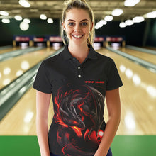 Load image into Gallery viewer, Custom Black And Red Dragon Womens Bowling Polo Shirt, Dragon Bowling Tournament Team Shirt IPHW8418